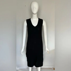 Yest Womens Viscose Knit Black V-Neck Sleeveless Midi Dress Size 8 NWOT